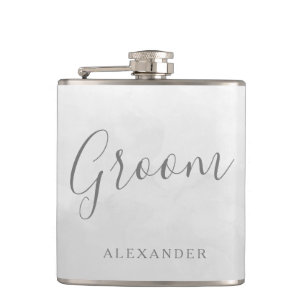 Modern Grått Silver Grooms Wedding Favor Namn Gift Fickplunta