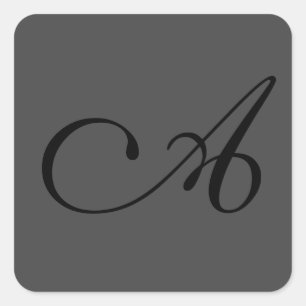 Modern Grått Simple Monogram Lägg till ditt namn f Fyrkantigt Klistermärke
