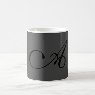 Modern Grått Simple Monogram Lägg till ditt namn f Kaffemugg