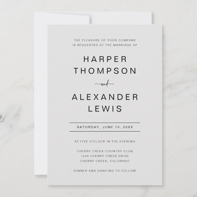 Modern Grått Simple Typography Bröllop Inbjudningar (Framsida)