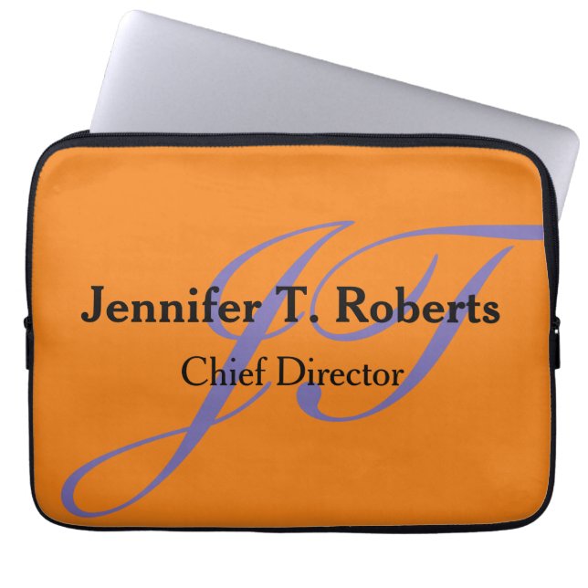 Modern grått-skriptmonogram med enkelt trendig laptop fodral (Framsidan)