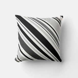 Modern Grått, svart, vit Rand Pillow Kudde