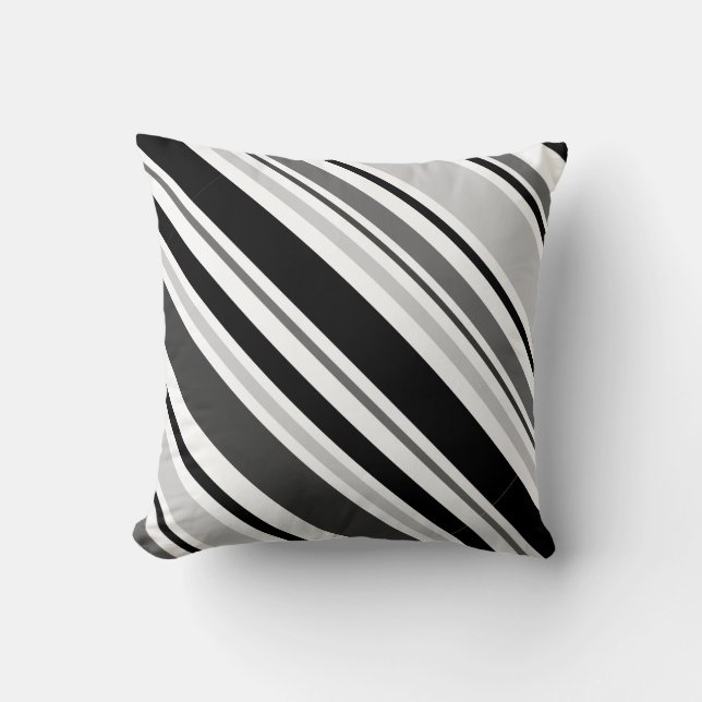Modern Grått, svart, vit Rand Pillow Kudde (Framsida)