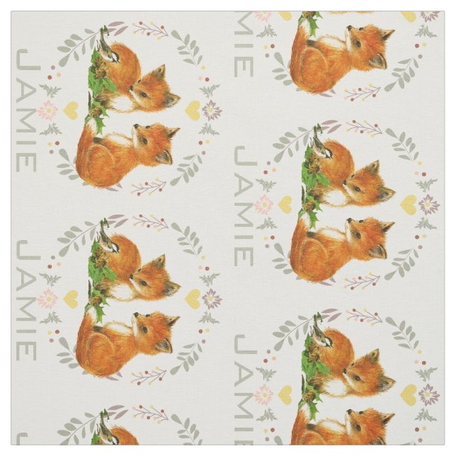 Modern Grått Teal Rosa Personlig Fox Mönster Tyg (Provkarta)