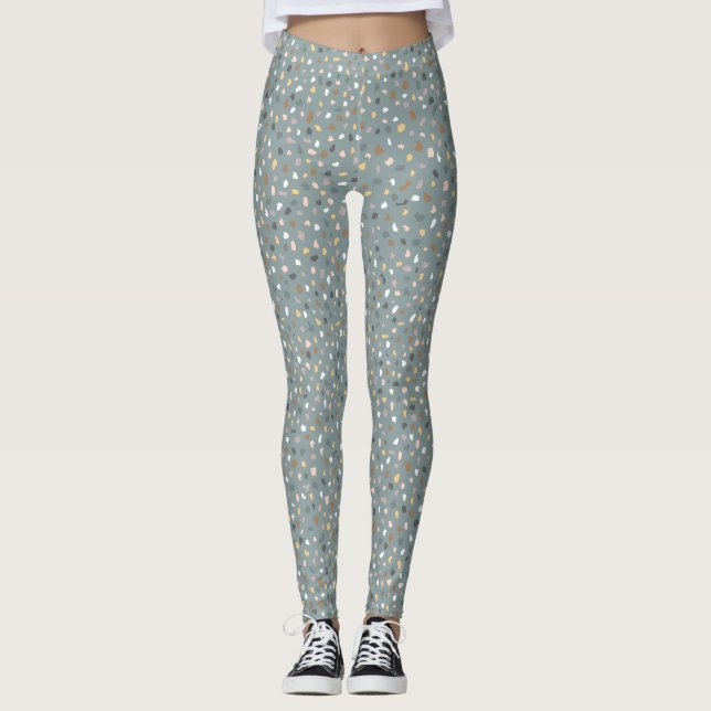 Modern Grått Terrazzo Mönster Leggings (Framsida)