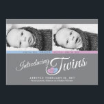 Modern Grått Twillingars Anpassningsbar Fotofödels Meddelande<br><div class="desc">Anpassa den här Snyggten Grått Anpassningsbar Photo Baby Twillingars Birth Notice för en flicka och en pojktwillingar. Designad som mall för enkel anpassning, för in din egen information och dina favoritfoton på dina små välsignelser på den lämnat sidan är ett foto av en pojke och ett foto av en flicka...</div>