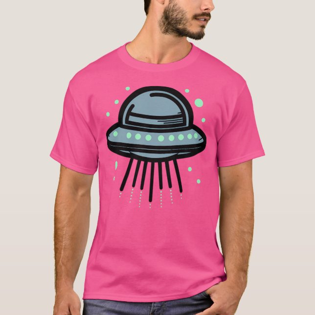 Modern Grått Ufo - design för Alien Älskare T Shirt (Framsida)