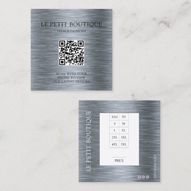 Modern Grått US Clothing Storlek Chart Pris Märkre Fyrkantigt Visitkort (Fram/baksida)
