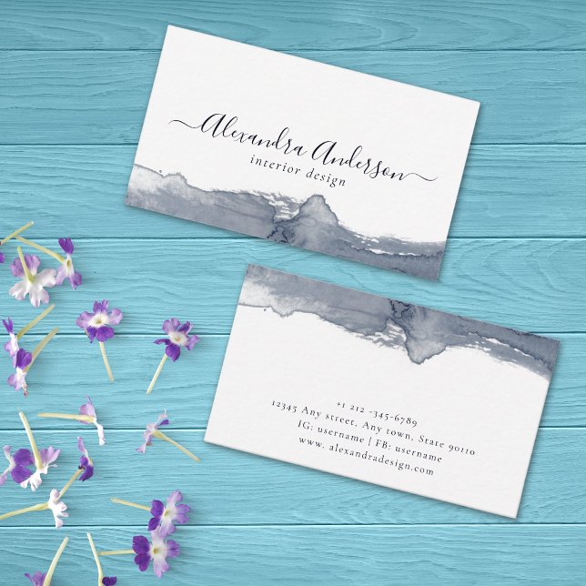 Modern Grått Watercolor Calligraphy Minimal Visitkort (Modern Gray Watercolor Calligraphy Minimal Business Card)
