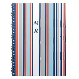 Modern Grått White Blue Red Rand Monogram Anteckningsbok