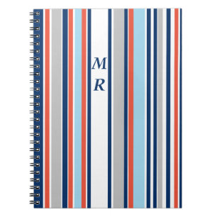 Modern Grått White Blue Red Rand Monogram Anteckningsbok