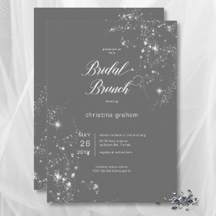 Modern Grått & White Glam Diamonds Möhippa Brunch Inbjudningar