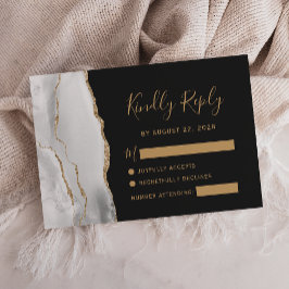 Modern Grått White Guld Agate Mörk Bröllop OSA Kort