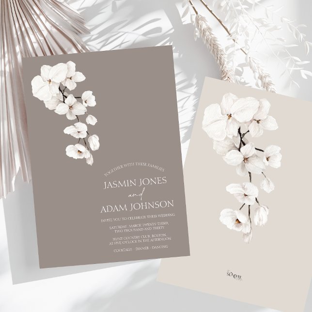 Modern Grått White Orchid Elegant bröllop Inbjudningar (Modern Gray White Orchids Wedding Invitation)