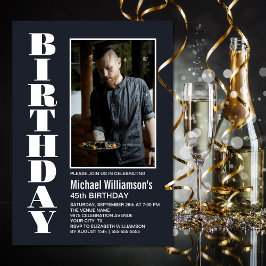 Modern Grått White Photo Födelsedagsfest i alla ål Inbjudningar