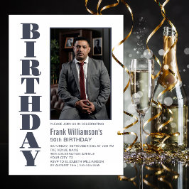 Modern Grått White Photo Födelsedagsfest i alla ål Inbjudningar