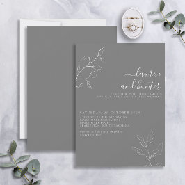 Modern Grått White Script Botanical Bröllop Inbjudningar