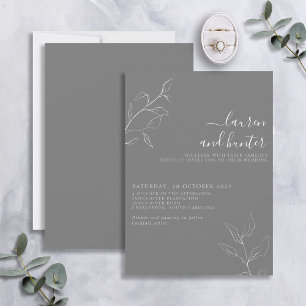 Modern Grått White Script Botanical Bröllop Inbjudningar