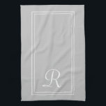 Modern Grått White Stripe Monogram Kökshandduk<br><div class="desc">Modern Grått White Stripe Monogram Kitchen towel</div>