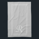 Modern Grått White Stripe Monogram Kökshandduk<br><div class="desc">Modern Grått White Stripe Monogram Kitchen towel</div>