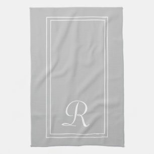 Modern Grått White Stripe Monogram Kökshandduk