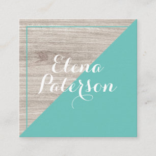Modern grått wood light teal colorblock handgjord fyrkantigt visitkort