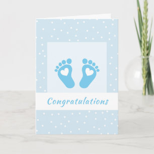Modern Grattis Pojke Feet Heart Blue Kort