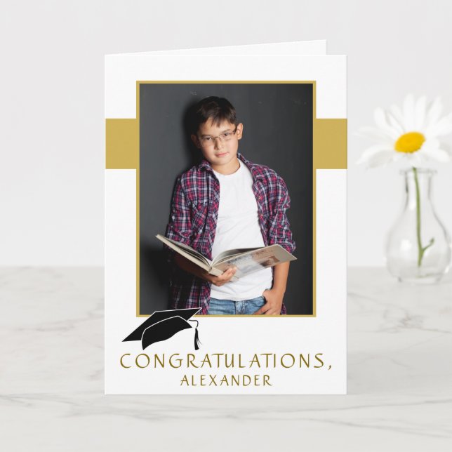 Modern Grattis Studentmössa Grattis Foto Kort (Liten växt)