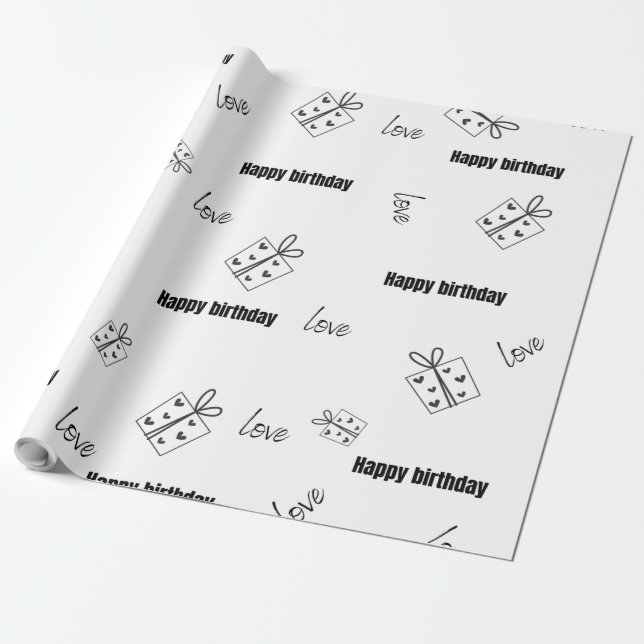Modern gratulationsdag svart och vit presentpapper (Utrullad)
