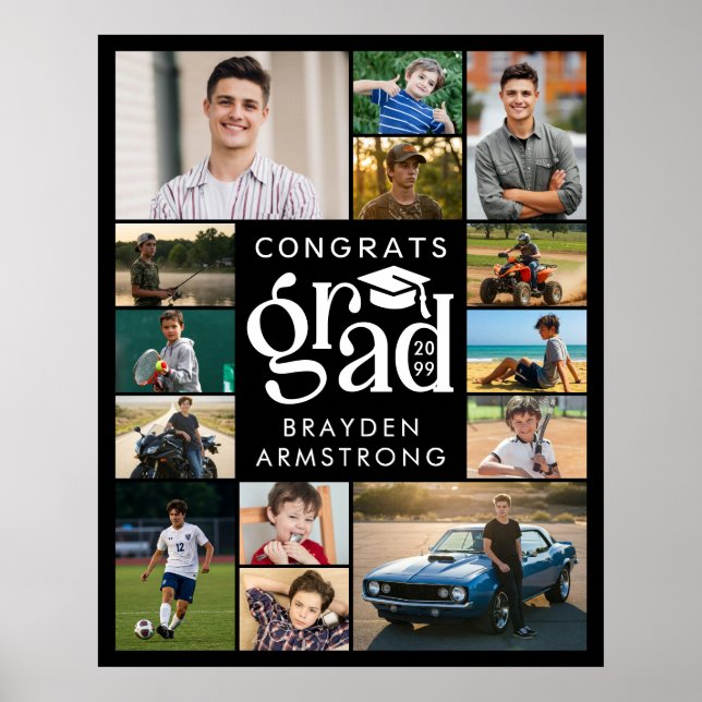 Modern Gratulerar Grad 14-fotosamlingstyp med fet  Poster (Framsidan)