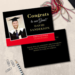 Modern Gratulerar Grad Photo Namn Guld Black Red Meddelande