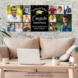 Modern Gratulerar Student 12 Photo Collage Black Poster