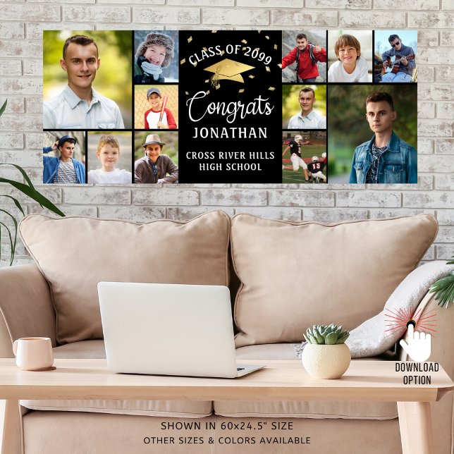 Modern Gratulerar Student 12 Photo Collage Black Poster (Skapare uppladdad)