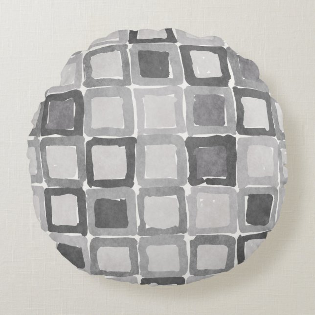 Modern Gray Painted Patches  Rund Kudde (Framsidan)