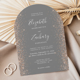 Modern Gray Peach Glitter Arch Wedding Inbjudningar