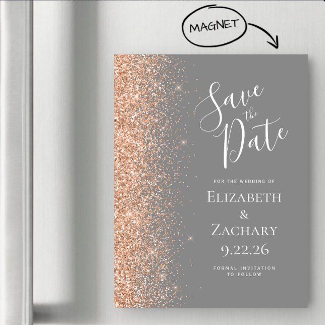 Modern Gray Peach Save Date Magnetic Card (Skapare uppladdad)