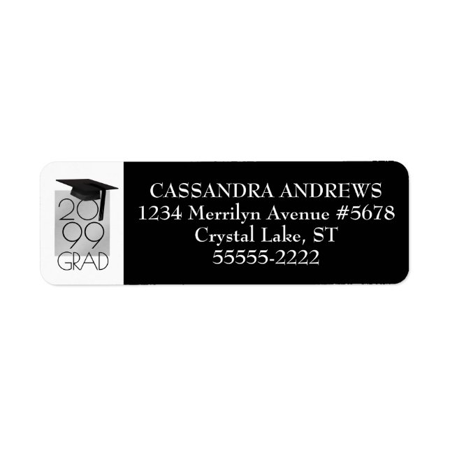 Modern GRD-sockel och årskassan Svartvitt Studente Returadress Etikett (Framsidan)