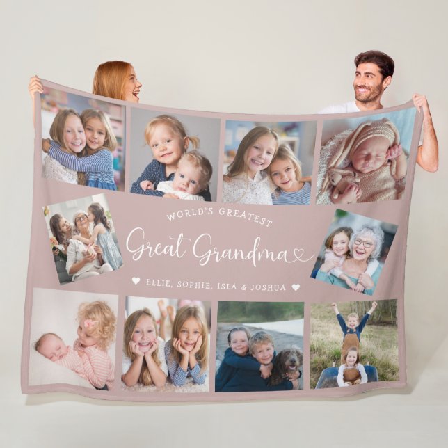 Modern Great Grandma 10 Photo Collage Cute Heart Fleecefilt (På plats)