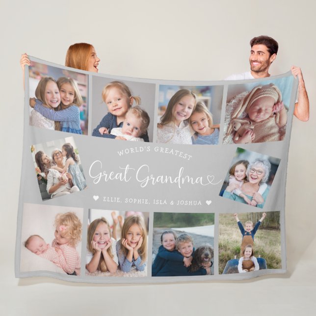 Modern Great Grandma 10 Photo Collage Cute Heart Fleecefilt (På plats)