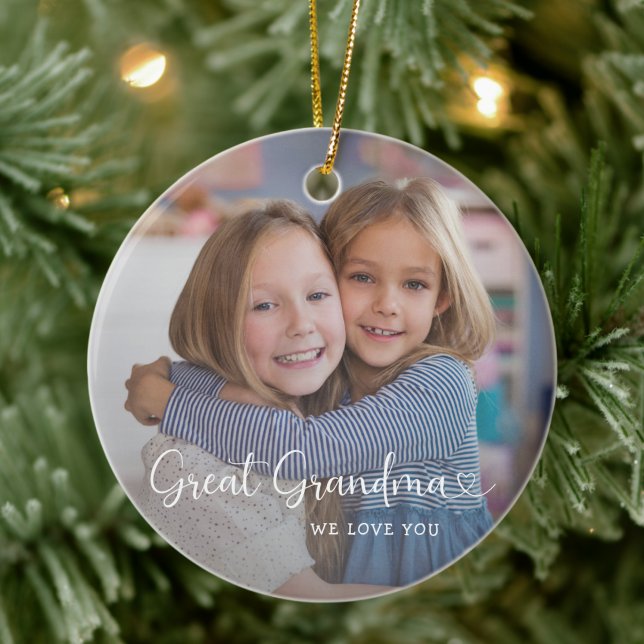 Modern Great Grandma 2 Photos Cute Heart Julgransprydnad Keramik (Skapare uppladdad)