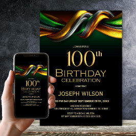 Modern Green and Gold 100th Birthday Party Inbjudningar