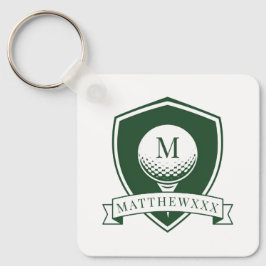 Modern Green and White Name Initial Monogram Golf Nyckelring