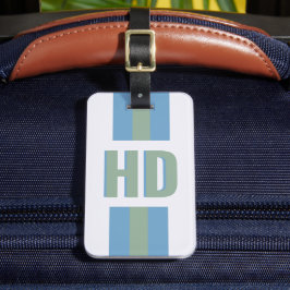 Modern Green Blue striped Shadow Monogram girly Bagagebricka