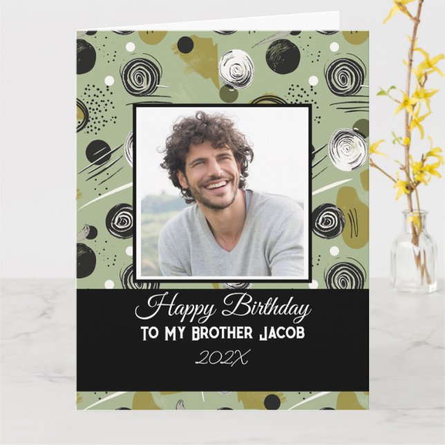 Modern Green Boho Abstract Brother Birthday Kort (Gul blomma)
