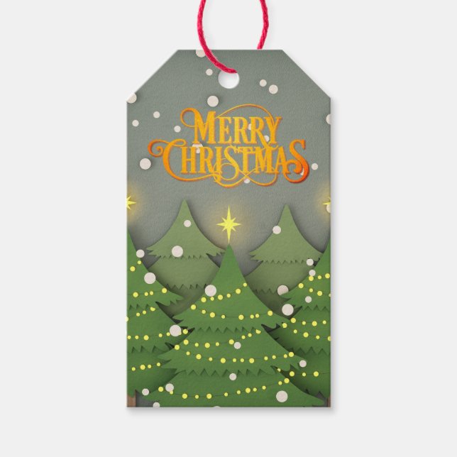 Modern Green Christmas Tree Forest Presentetikett (Framsidan)