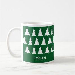 Modern Green Christmas Tree Pattern with Name Kaffemugg
