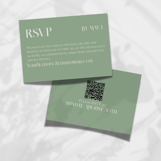 Modern Green Classic Wedding RSVP with QR Code OSA Kort (Make it easy for your guests to RSVP for your big day with this Modern Navy Classic Wedding RSVP!)