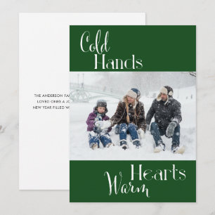 Modern Green Cold Hands Warm Hearts Family Photo Julkort