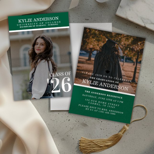 Modern Green College Graduation Senior Photo Inbjudningar (Modern Green College Graduation Senior Photo Invitation)