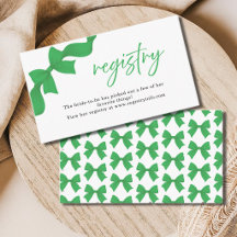 Modern Green Coquette Bow Registry Enclosure Card